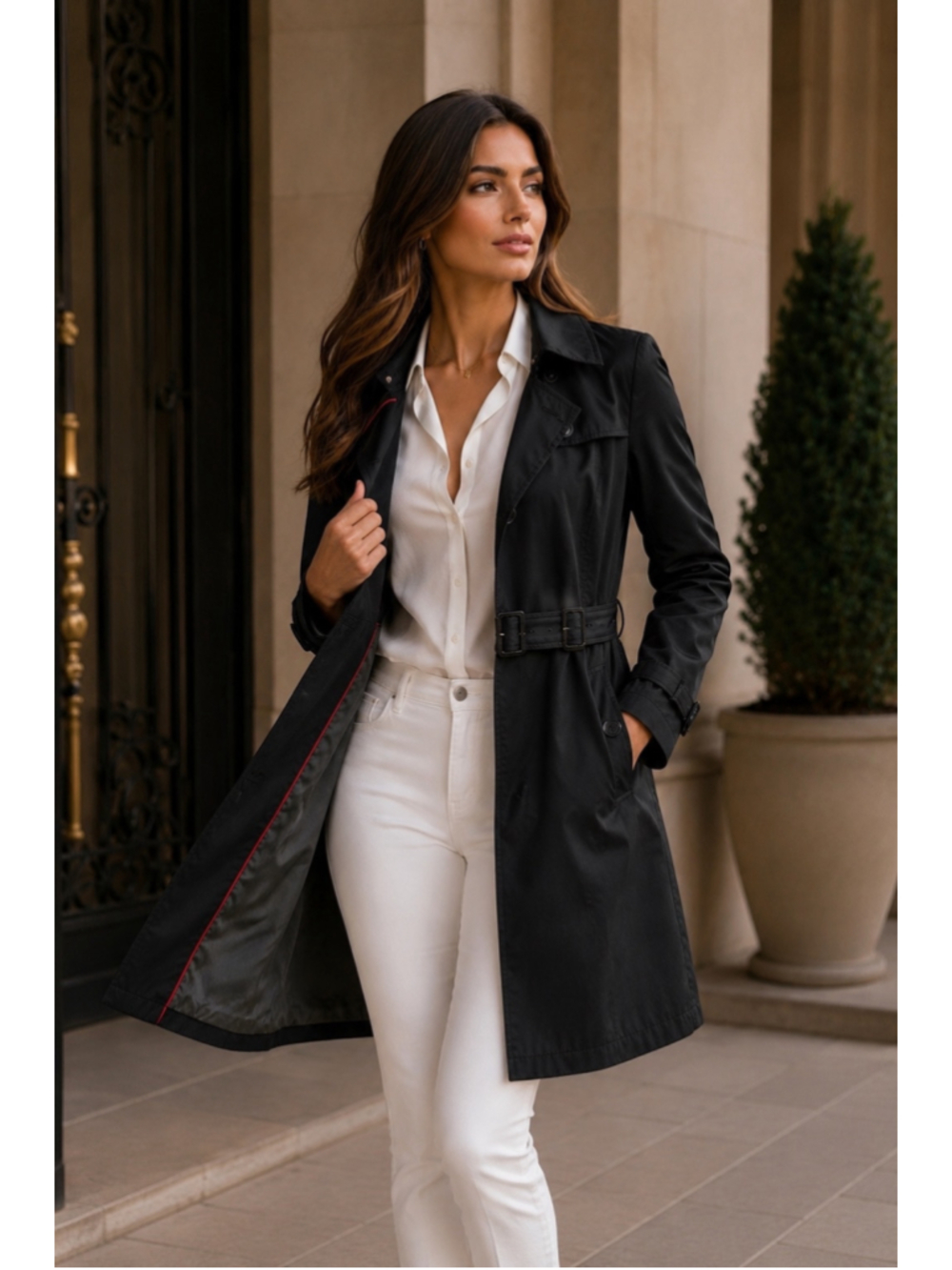Tommy Hilfiger Black Belted Trench Coat Jacket Women’s Small Classic Rain